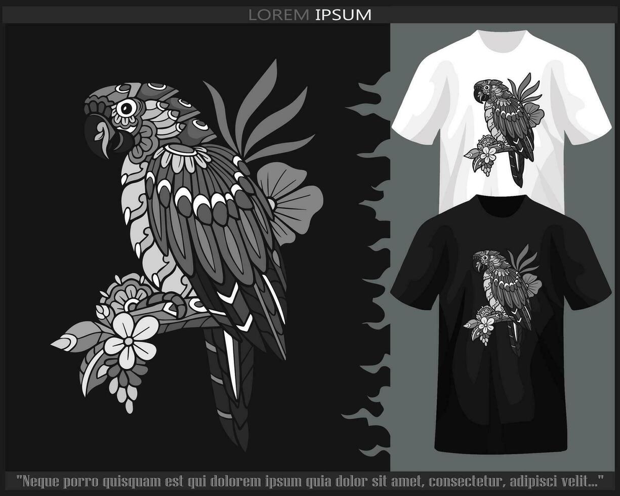 monochrome ara oiseau mandala les arts isolé sur noir et blanc t chemise. vecteur