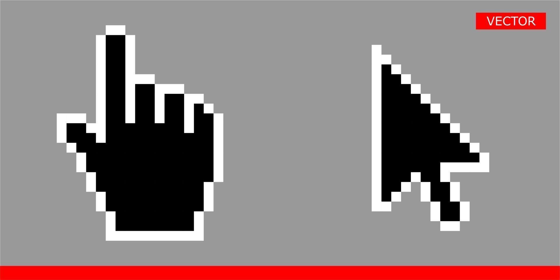 flèche blanche et noire et pixel de pointeur à main et pas d'icônes de curseurs de pixel vector illustration set