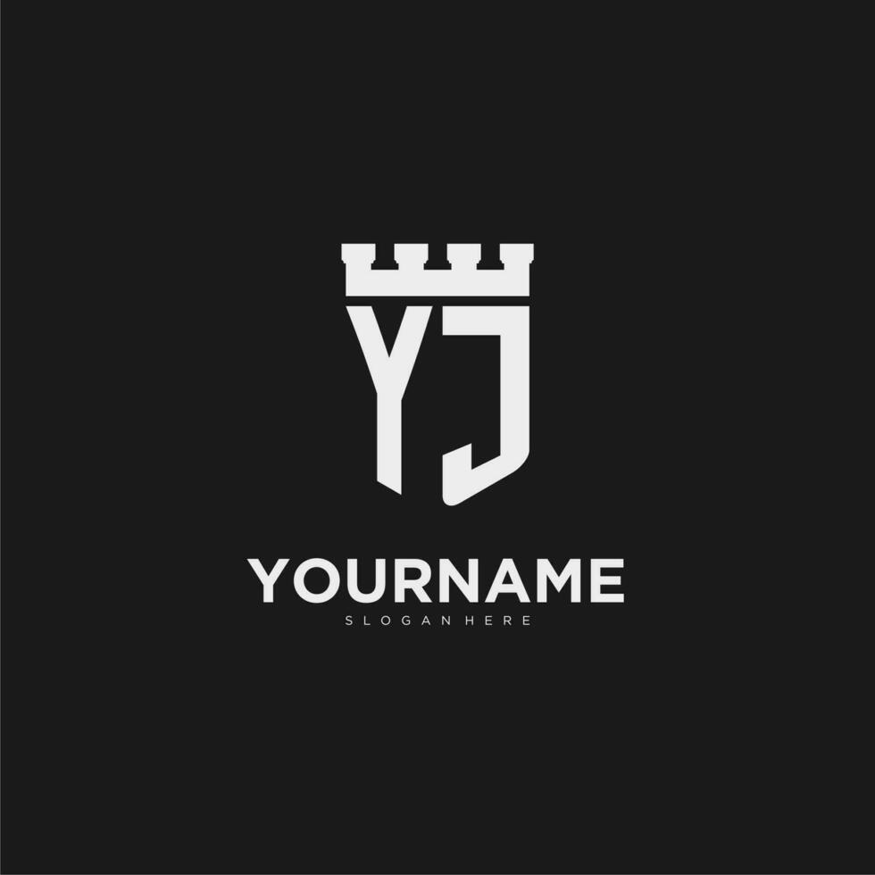 initiales yj logo monogramme avec bouclier et forteresse conception vecteur