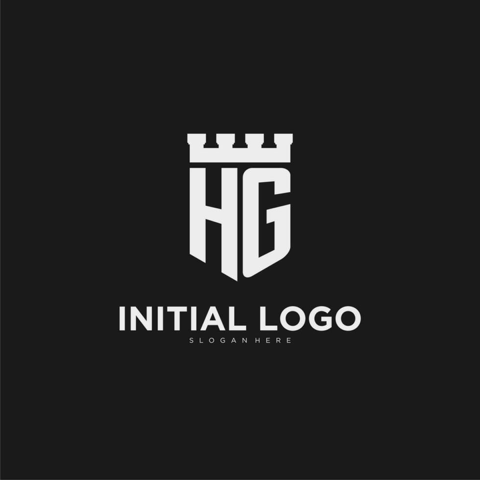 initiales hg logo monogramme avec bouclier et forteresse conception vecteur