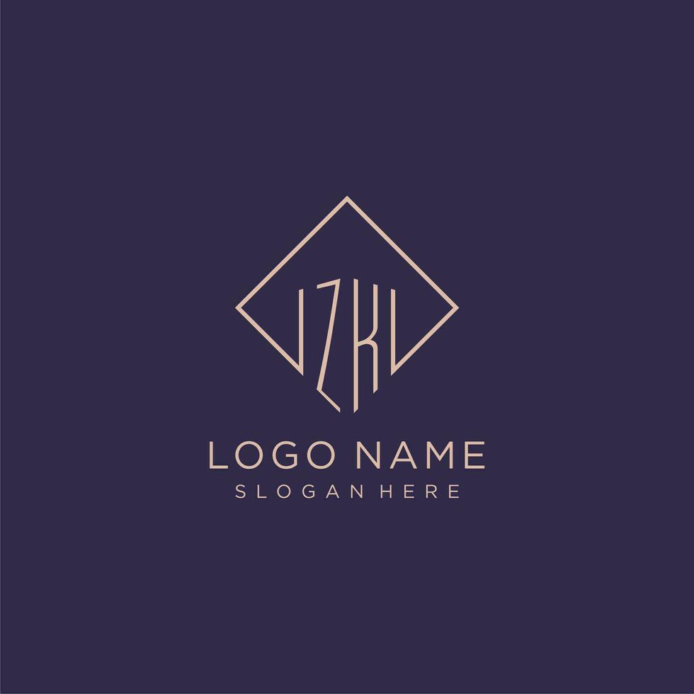 initiales zk logo monogramme avec rectangle style conception vecteur