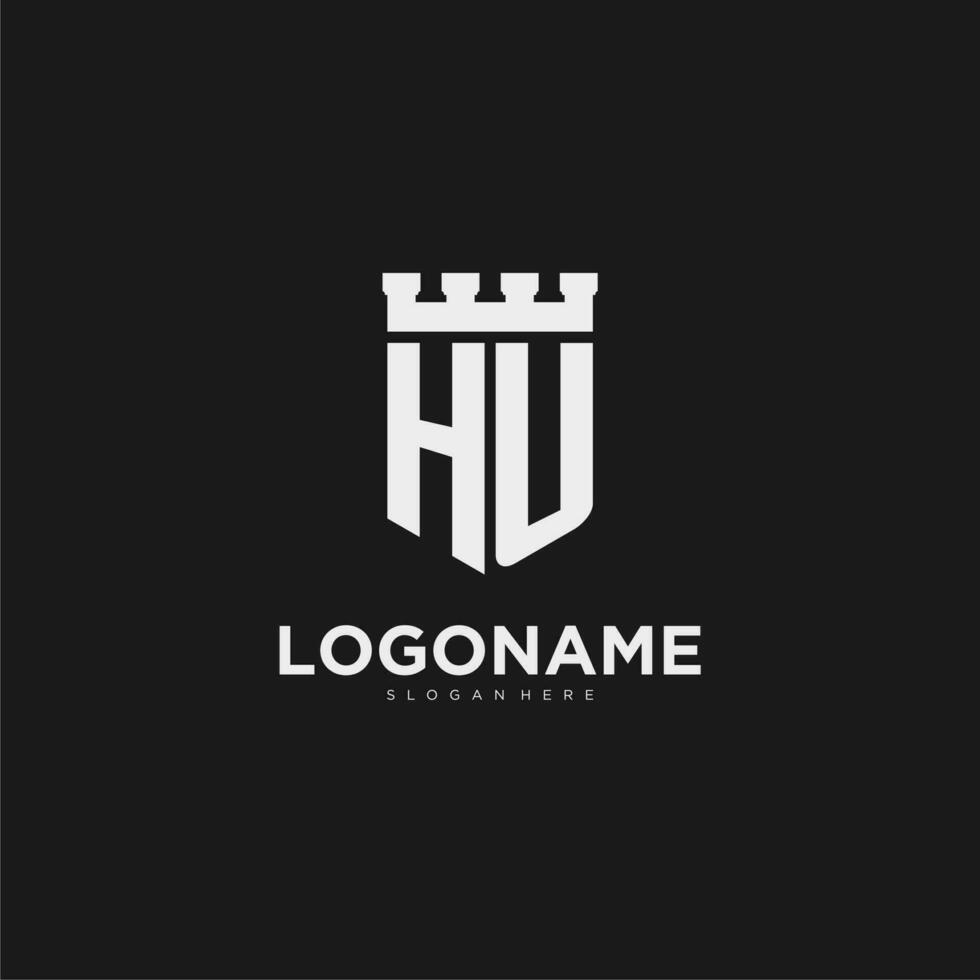 initiales hein logo monogramme avec bouclier et forteresse conception vecteur