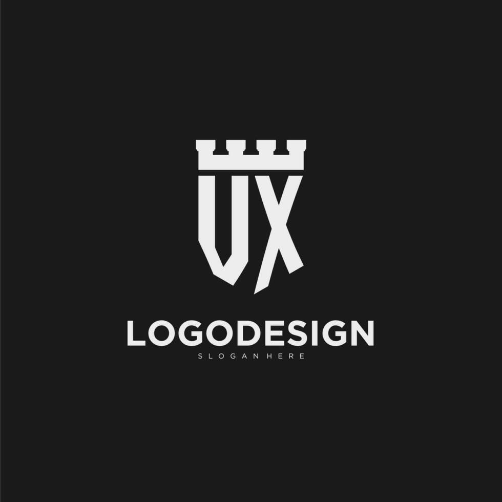 initiales vx logo monogramme avec bouclier et forteresse conception vecteur