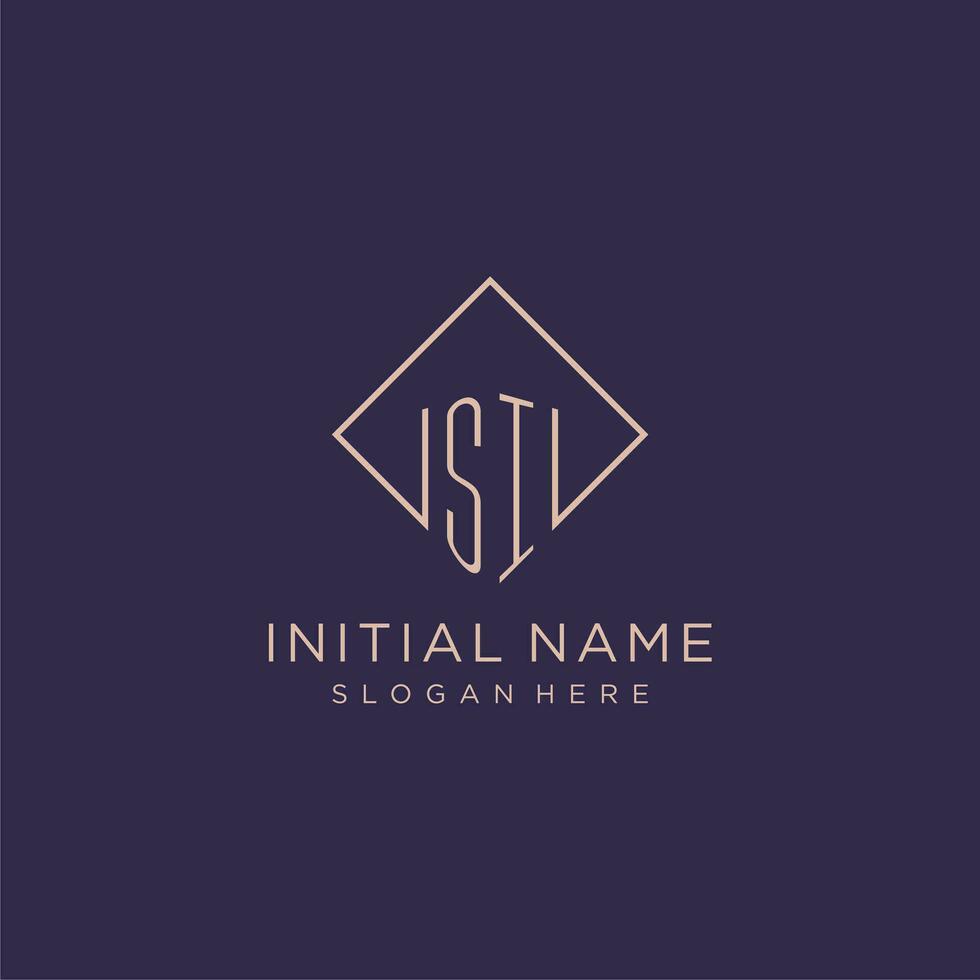 initiales si logo monogramme avec rectangle style conception vecteur