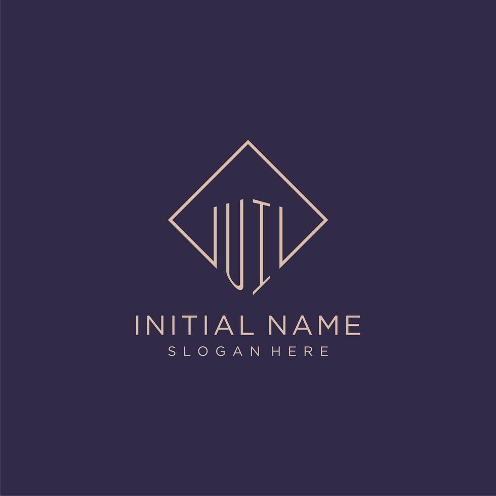 initiales ui logo monogramme avec rectangle style conception vecteur