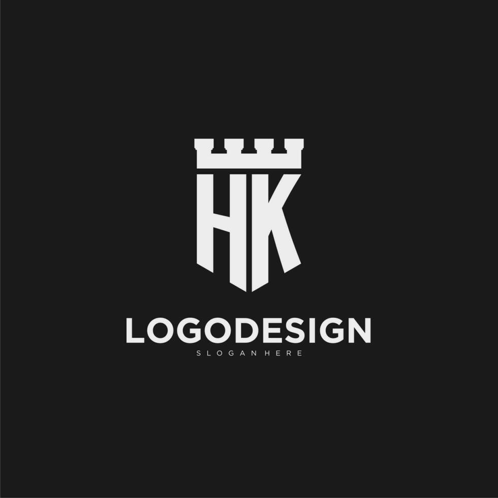 initiales hk logo monogramme avec bouclier et forteresse conception vecteur