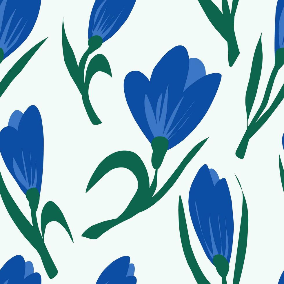 une sans couture modèle avec bleu fleurs sur une blanc Contexte vecteur