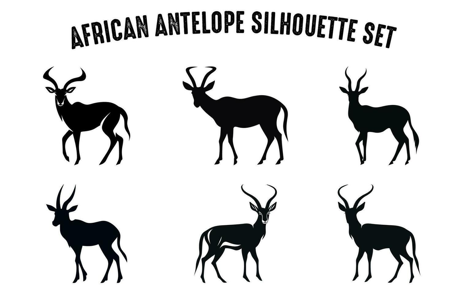 africain antilope vecteur silhouette empaqueter, noir silhouettes de antilope animaux isolé sur une blanc Contexte