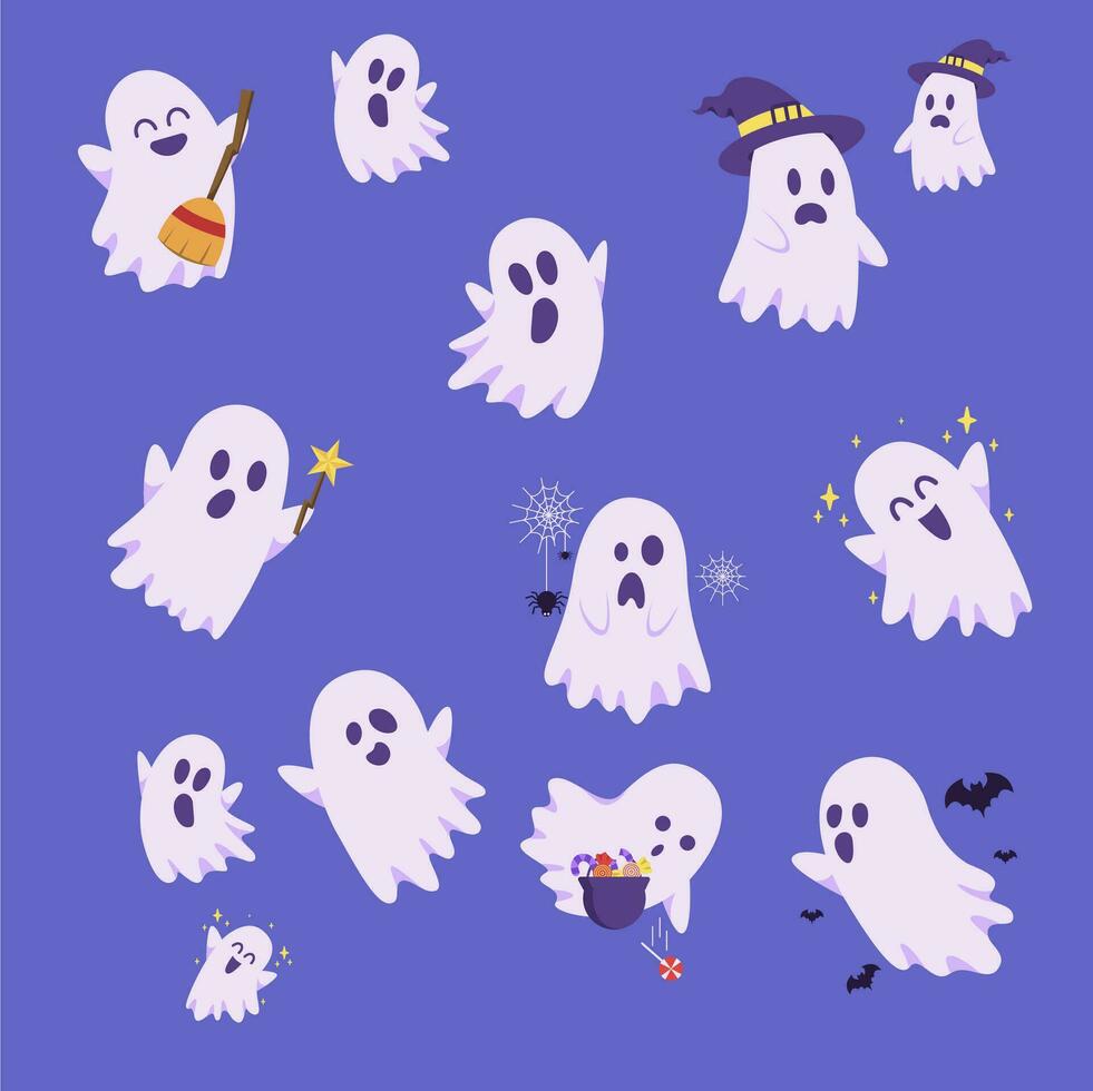 le meilleur des illustrations de mignonne et adorable des fantômes vecteur