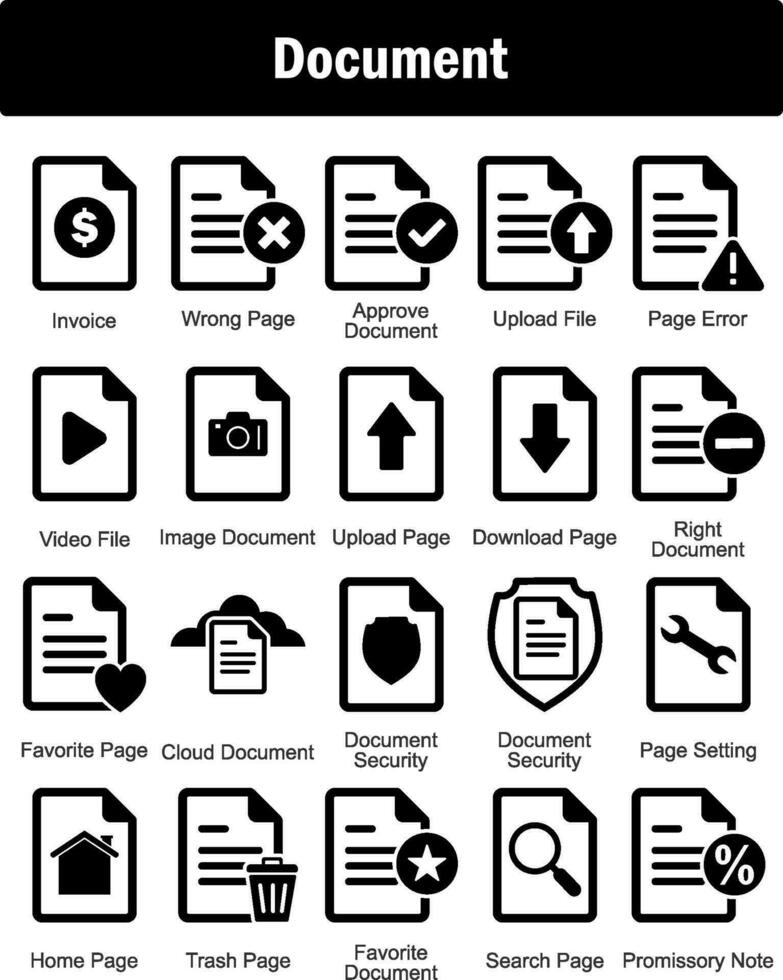 une ensemble de 20 document Icônes comme facture, faux page, approuver document vecteur