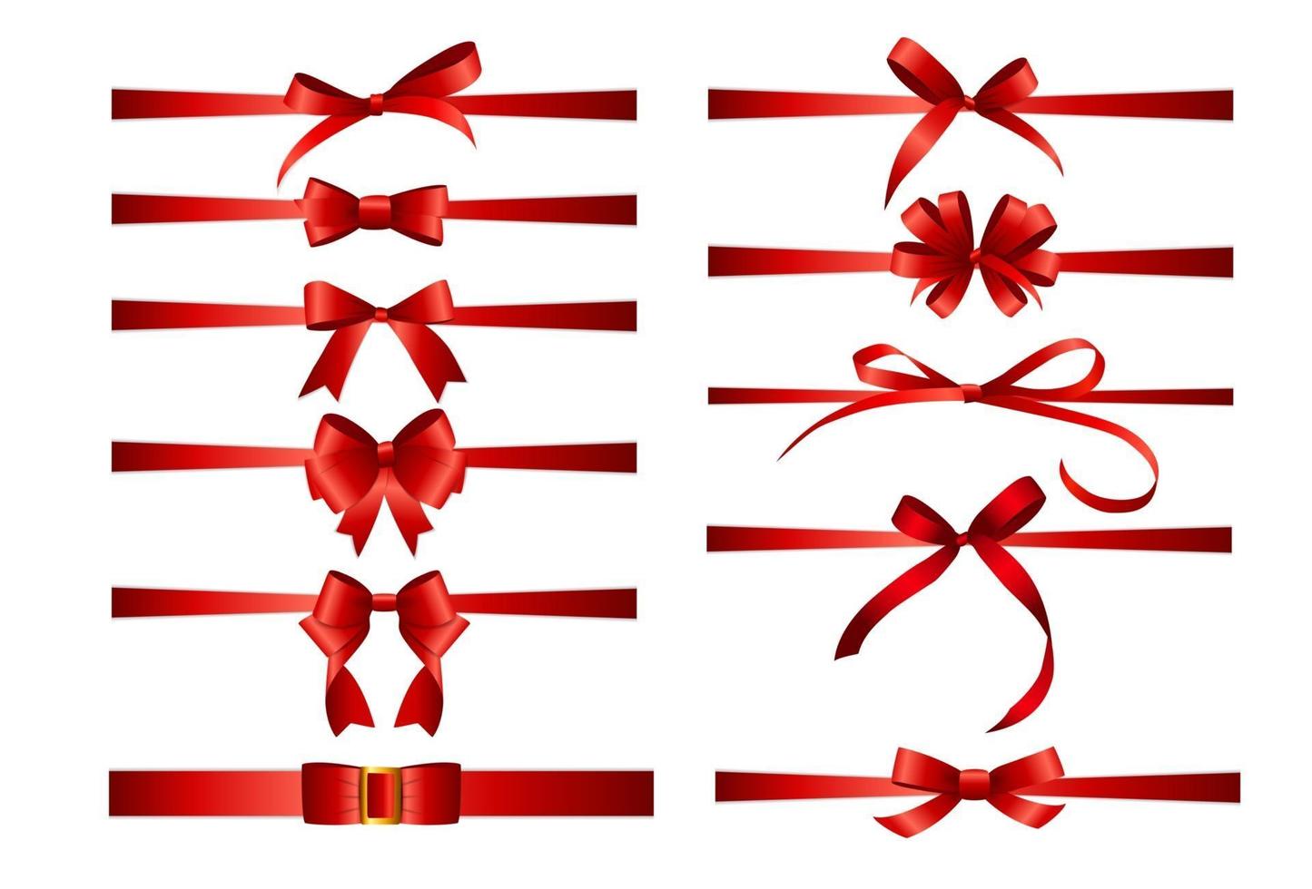 ensemble de collection d'arcs rouges avec ruban horizontal isolé sur fond blanc. illustration vectorielle vecteur