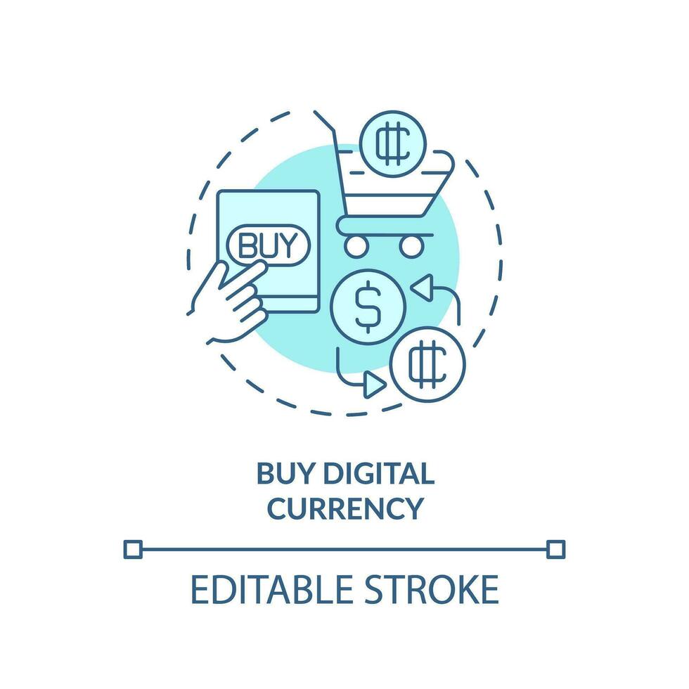 2d modifiable acheter numérique devise mince ligne icône concept, isolé vecteur, bleu illustration représentant numérique monnaie. vecteur