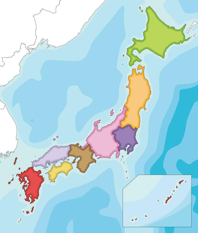 vecteur illustré Vide carte de Japon avec Régions et administratif divisions, et voisin des pays. modifiable et clairement étiqueté couches.