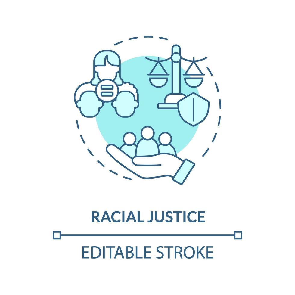 racial Justice bleu concept icône. la discrimination la prévention. social Justice exemple abstrait idée mince ligne illustration. isolé contour dessin. modifiable accident vasculaire cérébral vecteur