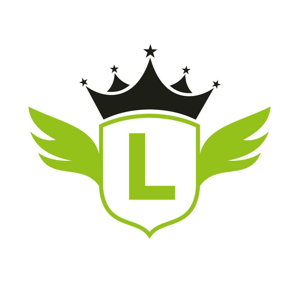 lettre l transport logo avec aile, bouclier et couronne icône. aile logo sur bouclier symbole vecteur