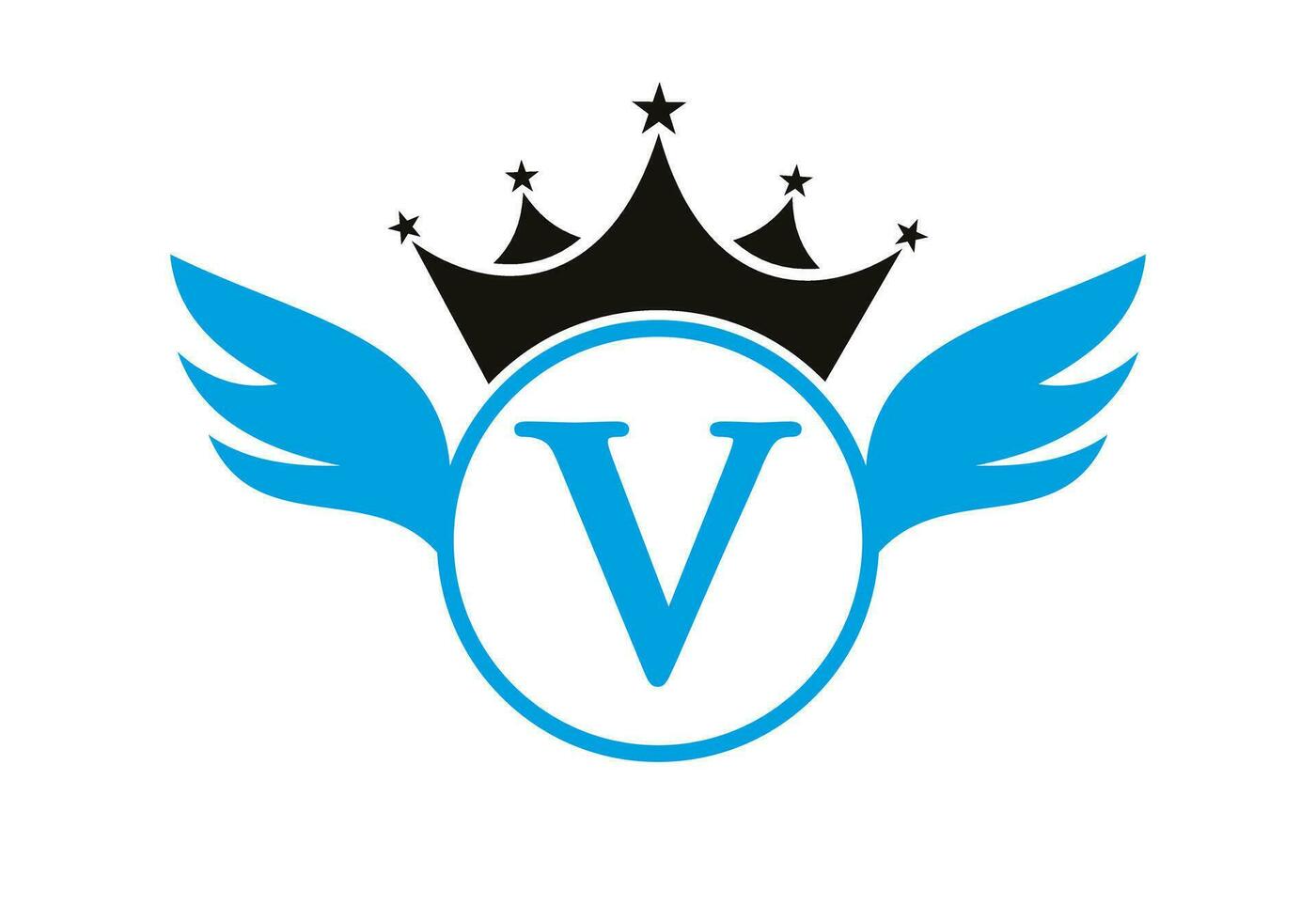 lettre v transport logo avec aile, bouclier et couronne icône. aile logo sur bouclier symbole vecteur