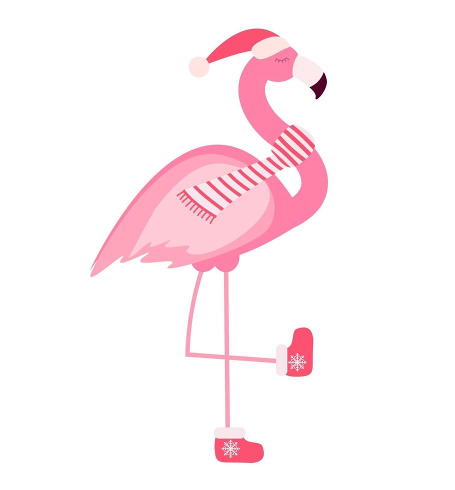 Flamant rose mignon nouvel an et fond de Noël vector illustration