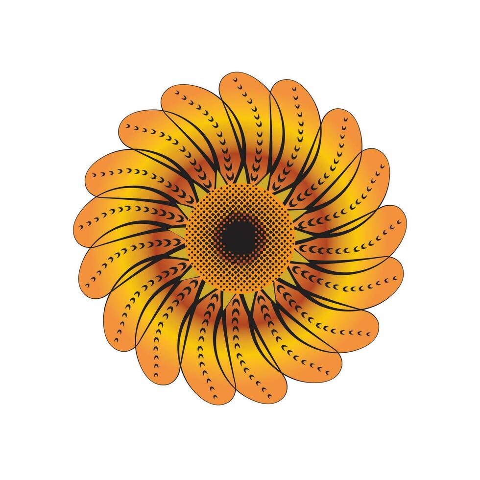 une fleur avec une Jaune centre et noir des points, tournesol vecteur art illustration décoratif graphique d'or Couleur
