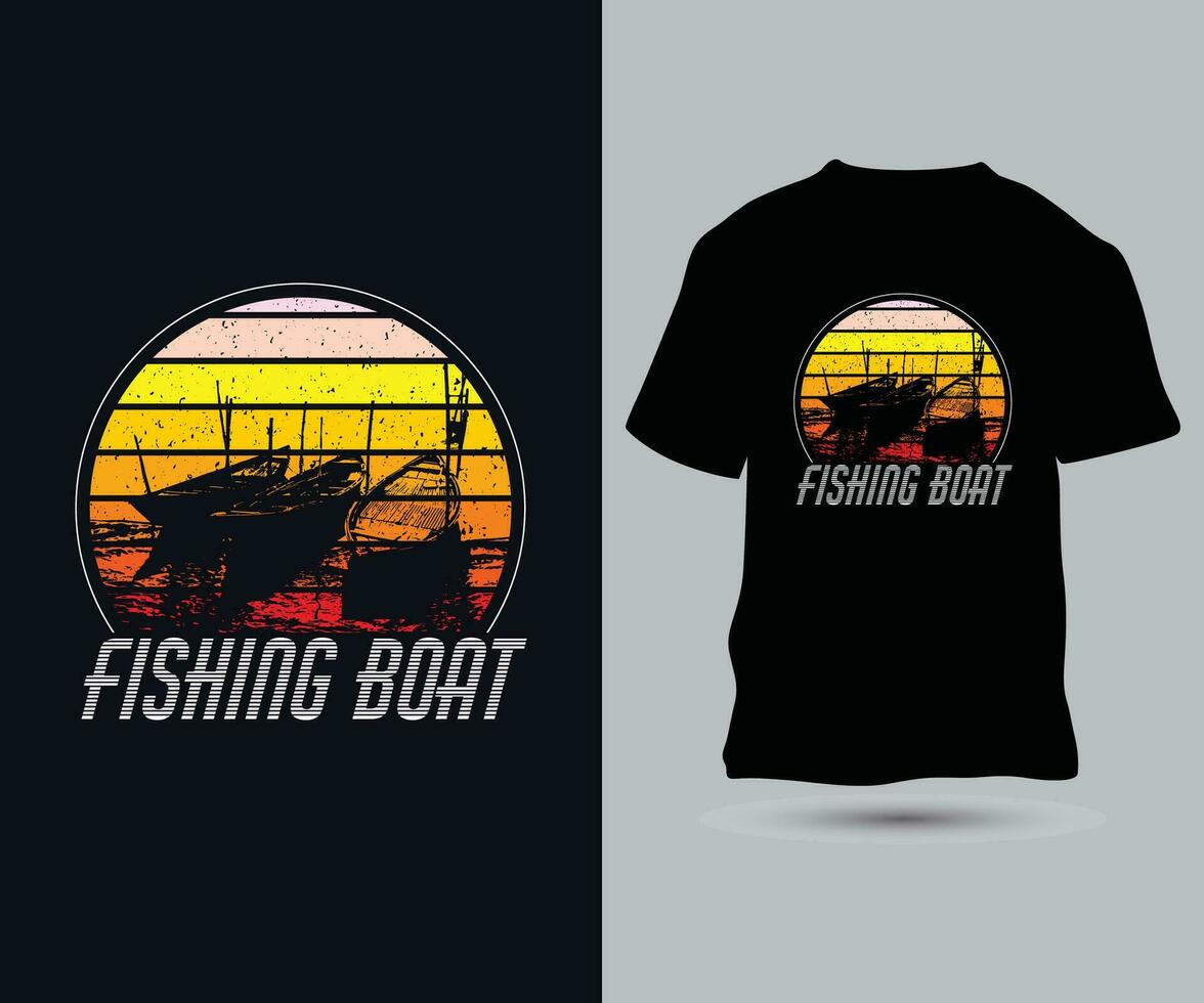 pêche bateau aventure T-shirt conception modèle vecteur
