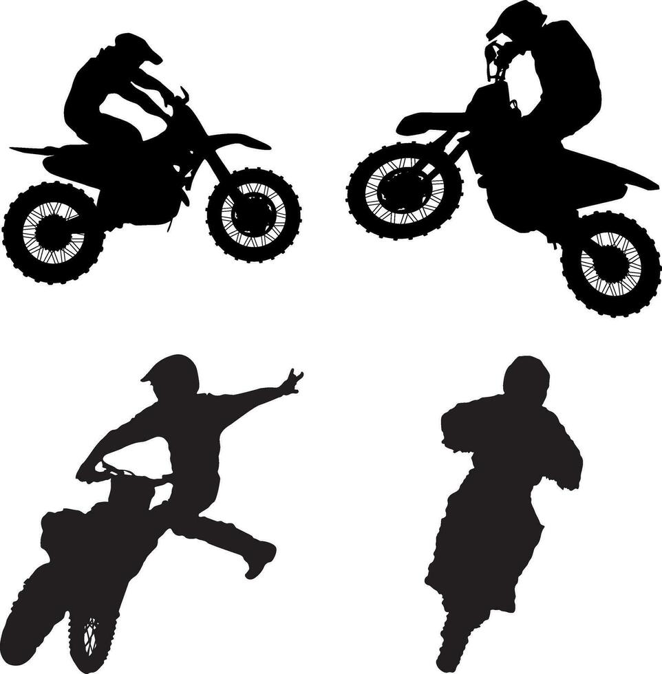 motocross cavalier silhouette avec sauter, nage libre et courses concept. vecteur illustration