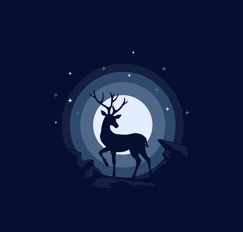 Illustration de cerf silhouette avec paysage de nuit vecteur