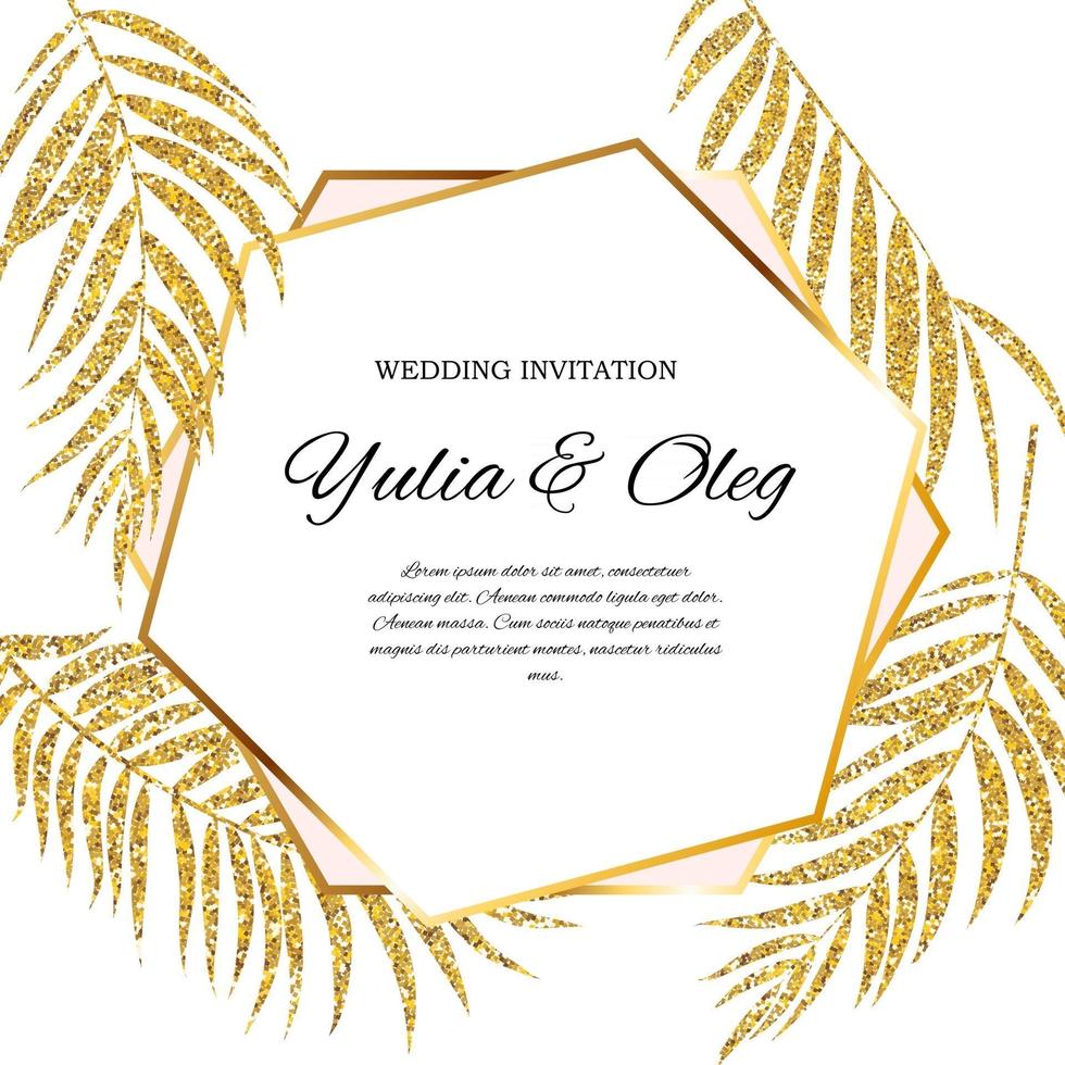Invitation de mariage beautifil avec illustration vectorielle de palmier feuille silhouette vecteur
