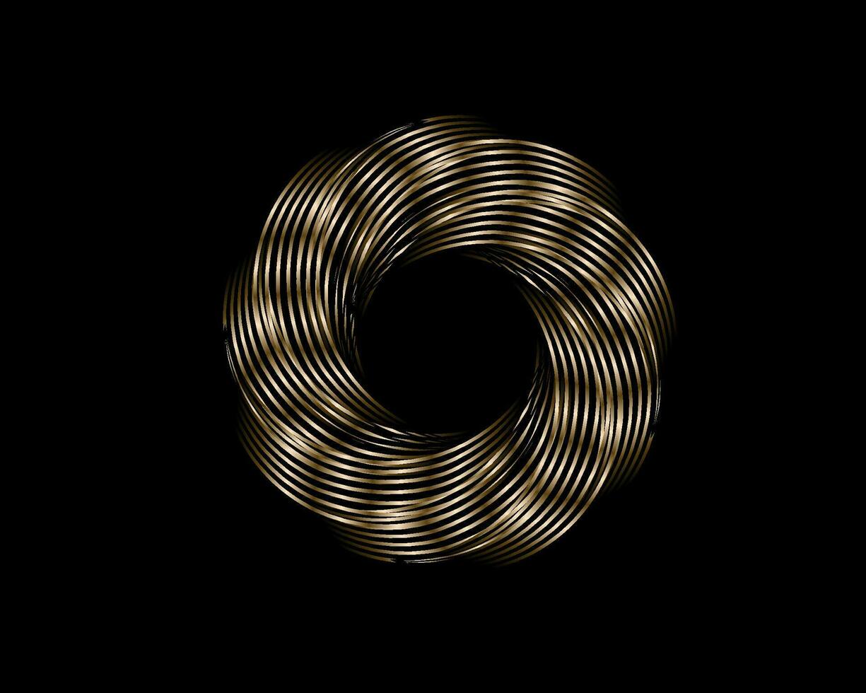 métallique abstrait fleur vortex, vecteur géométrique cercles bronze logo conception isolé sur noir Contexte. La technologie rond dans vague éléments