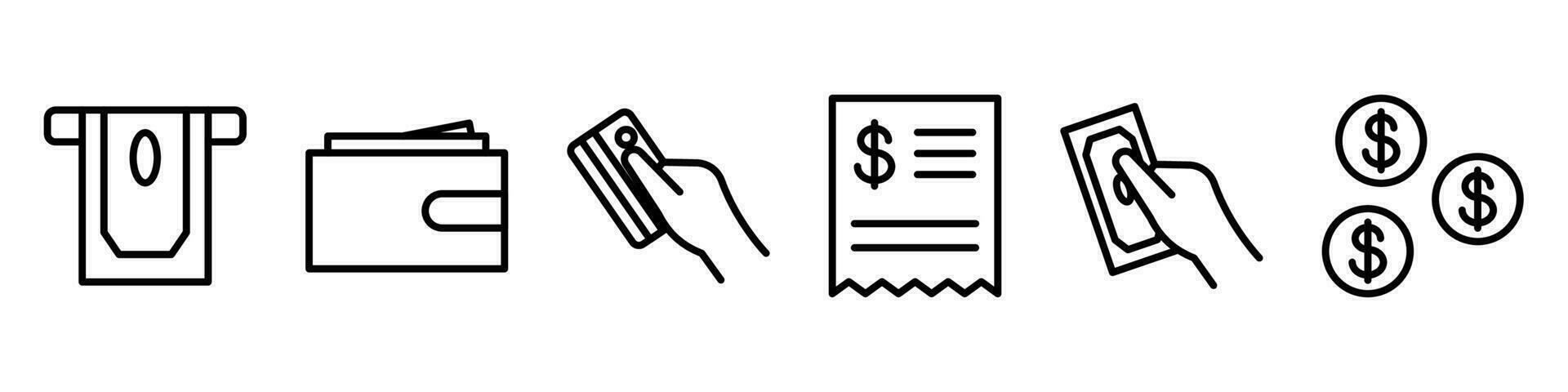 vecteur icône ensemble de Paiement méthodes. modifiable accident vasculaire cérébral. collection de ligne affaires Icônes en relation à paiement. la finance et argent concept. espèces, banque vérifier ou crédit cartes. pièces de monnaie ou papier argent.