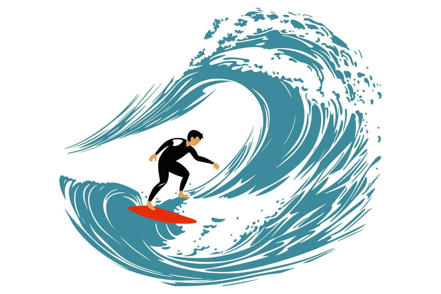 surfant sur une vague dans le océan. le surf cavalier sur gros vagues. surfeur vecteur illustration conception pour t chemise impression ou club bannière.