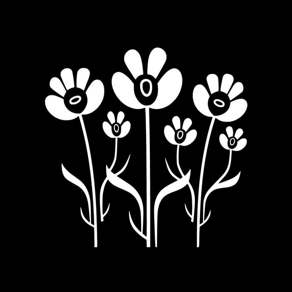 fleurs - noir et blanc isolé icône - vecteur illustration