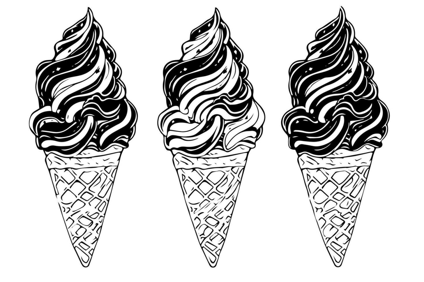 la glace crème cônes. encre main tiré esquisser gravé style vecteur illustration.