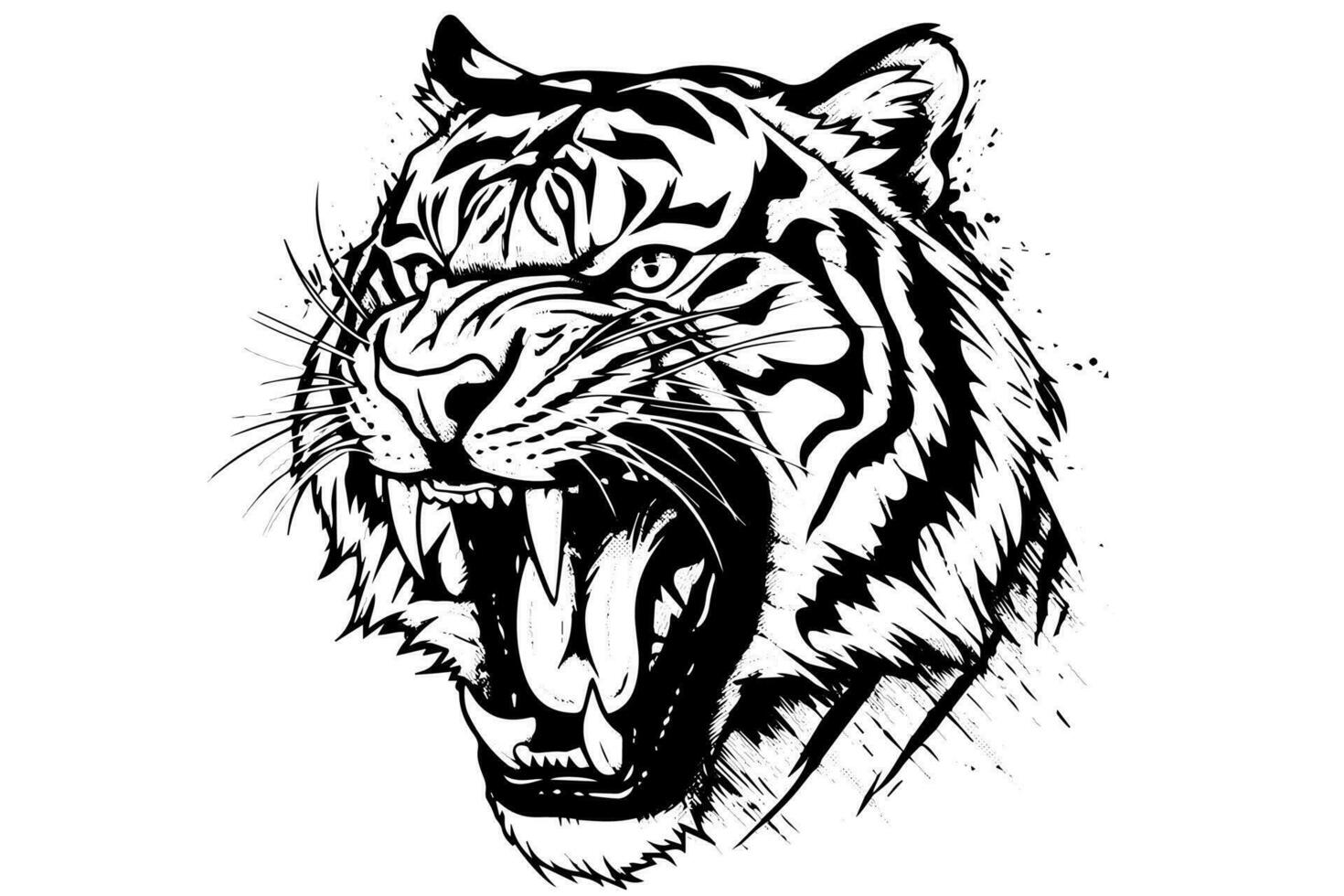 tigre tête main tiré gravure style vecteur illustration.