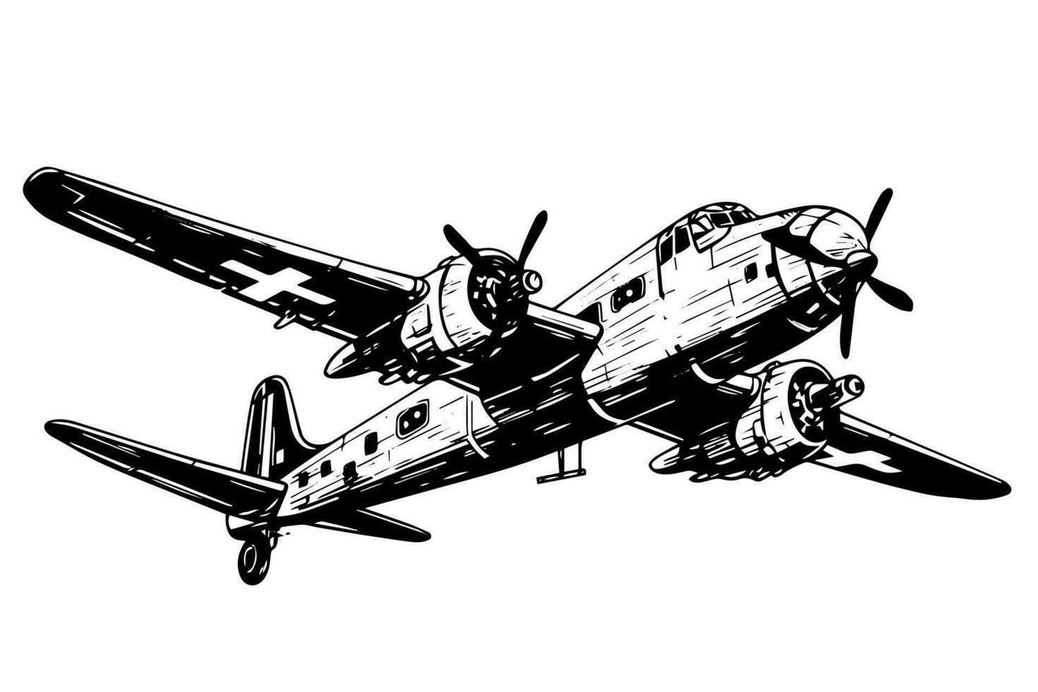 main tiré encre esquisser de avion. gravure style vecteur illustration.