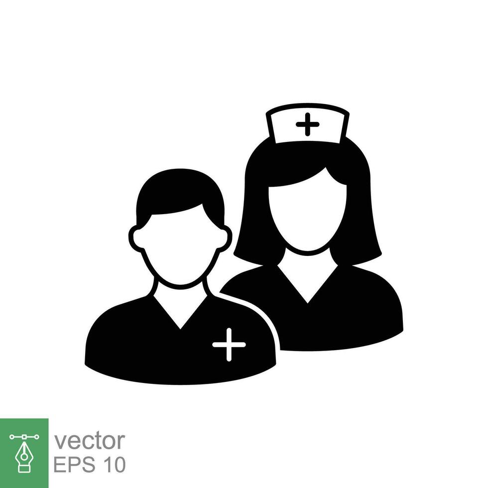 médical équipe icône. Facile solide style. infirmière, homme, femme, homme, femme, médical, médecin, santé, médecine, hôpital concept. noir silhouette, glyphe symbole. vecteur isolé sur blanc Contexte. eps.