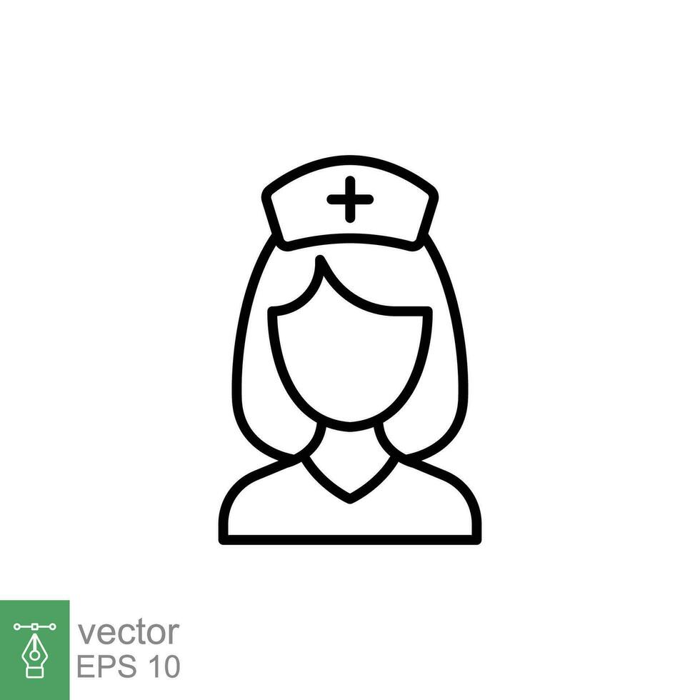 infirmière icône. Facile contour style. médical assistant, femme, femme, médical, médecin, santé, médecine, hôpital concept. mince ligne symbole. vecteur isolé sur blanc Contexte. eps.