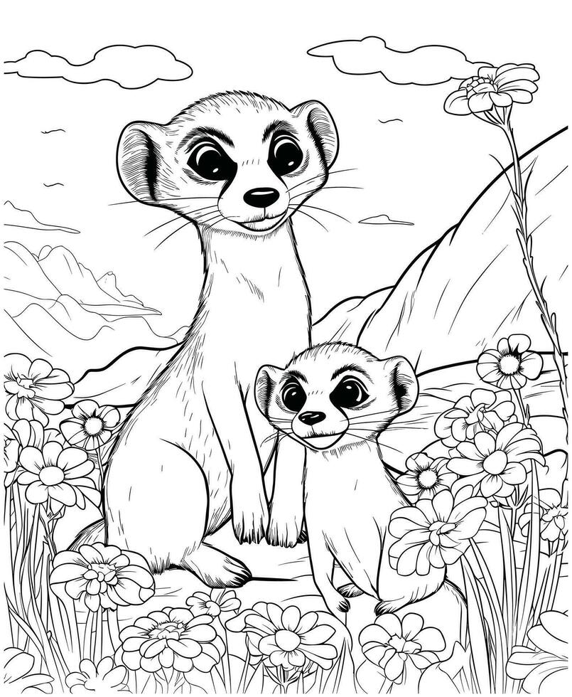 suricate coloration pages pour adultes vecteur