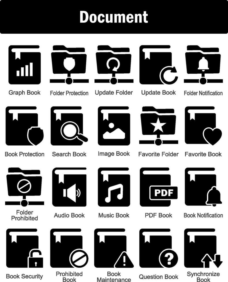 une ensemble de 20 document Icônes comme graphique livre, dossier protection, mise à jour dossier vecteur