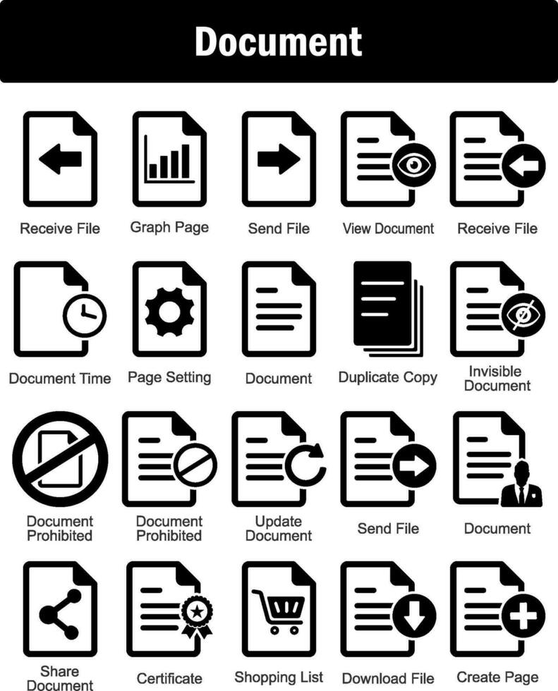 une ensemble de 20 document Icônes comme recevoir déposer, graphique page, envoyer fichier vecteur