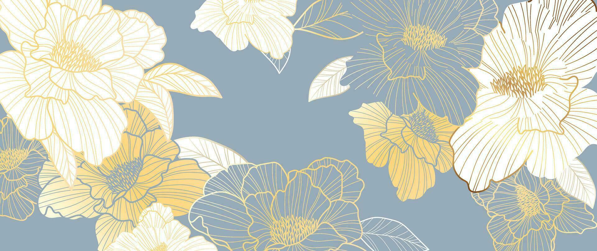 luxe d'or pivoine fleur ligne art Contexte vecteur. Naturel botanique élégant fleur avec or ligne art. conception illustration pour décoration, mur décor, fond d'écran, couverture, bannière, affiche, carte. vecteur