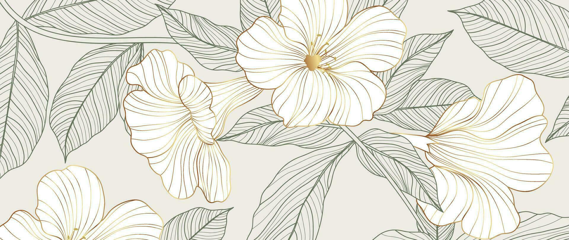 luxe d'or fleurs sauvages ligne art Contexte vecteur. Naturel botanique élégant fleur avec or ligne art. conception illustration pour décoration, mur décor, fond d'écran, couverture, bannière, affiche, carte. vecteur