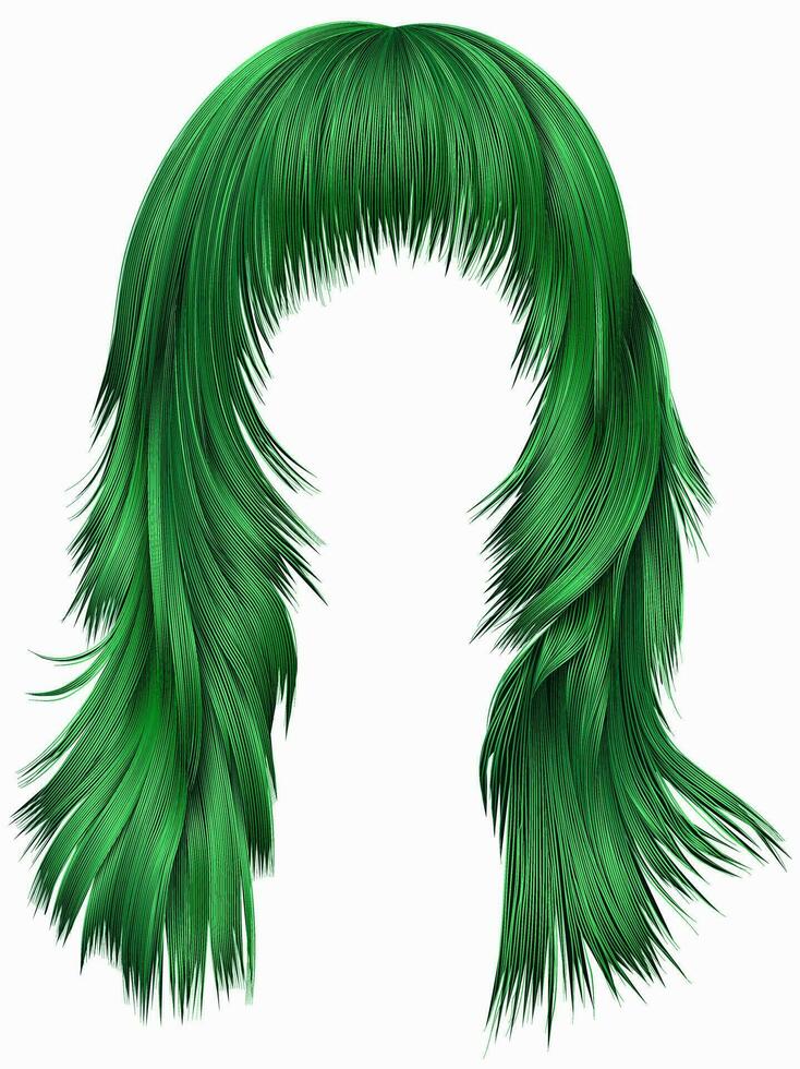 branché femme longue Cheveux vert couleurs . beauté mode . réaliste 3d vecteur