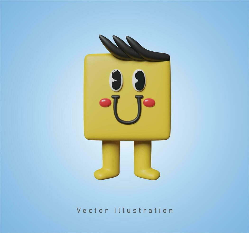 mignonne carré personnage dans 3d vecteur illustration