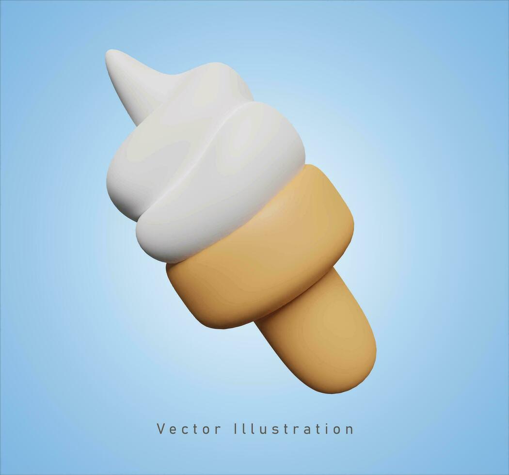vanille la glace crème cône dans 3d vecteur illustration