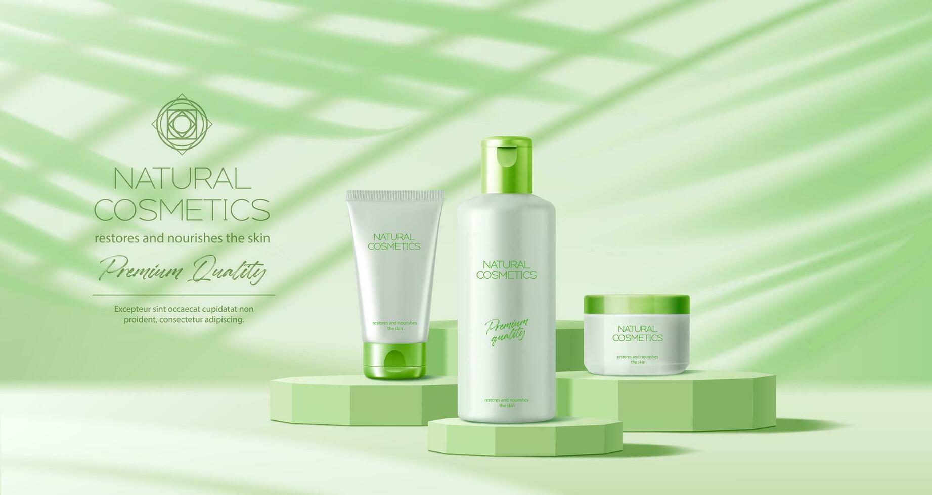 lumière vert podium avec produits de beauté bouteille et tube vecteur