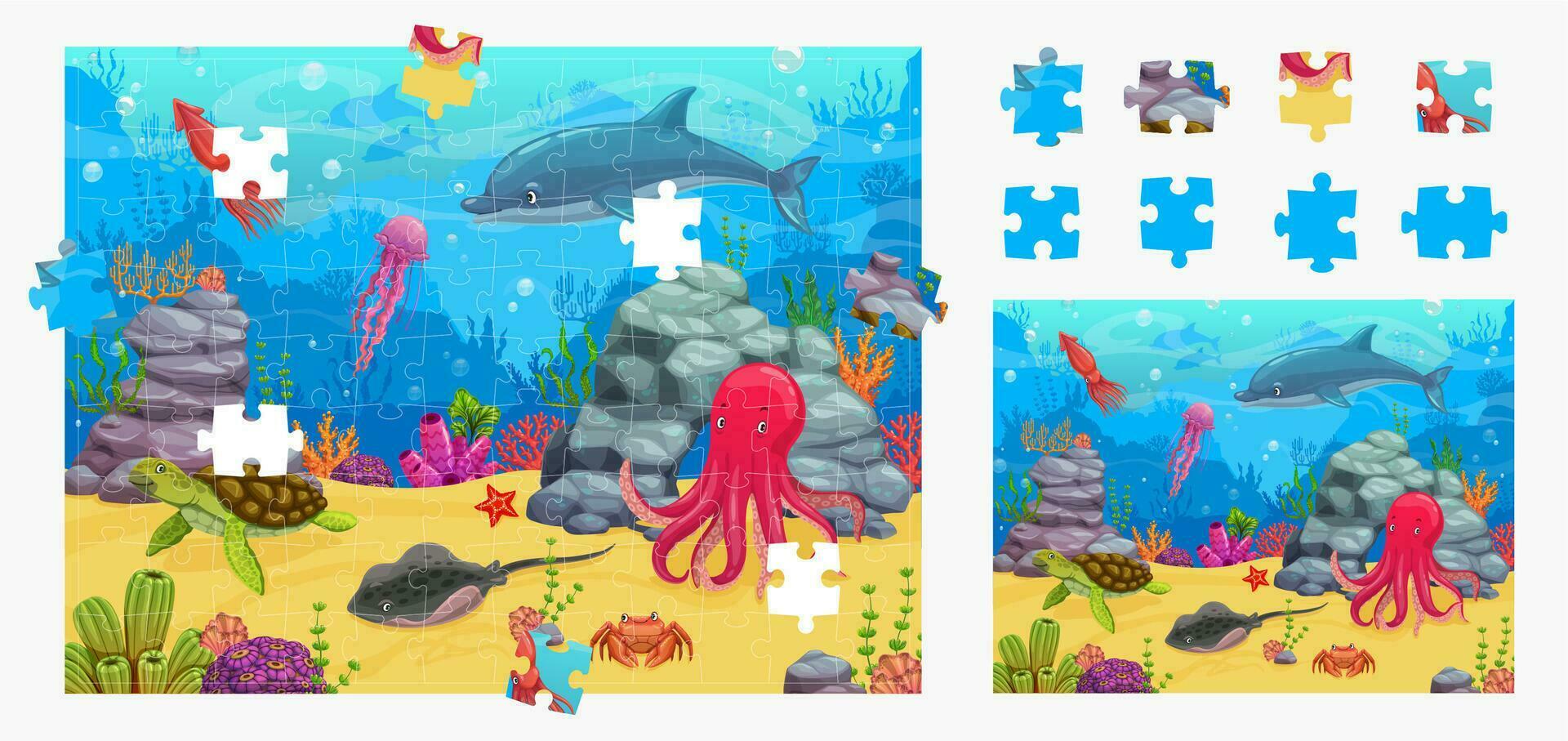 dessin animé sous-marin paysage scie sauteuse puzzle Jeu vecteur