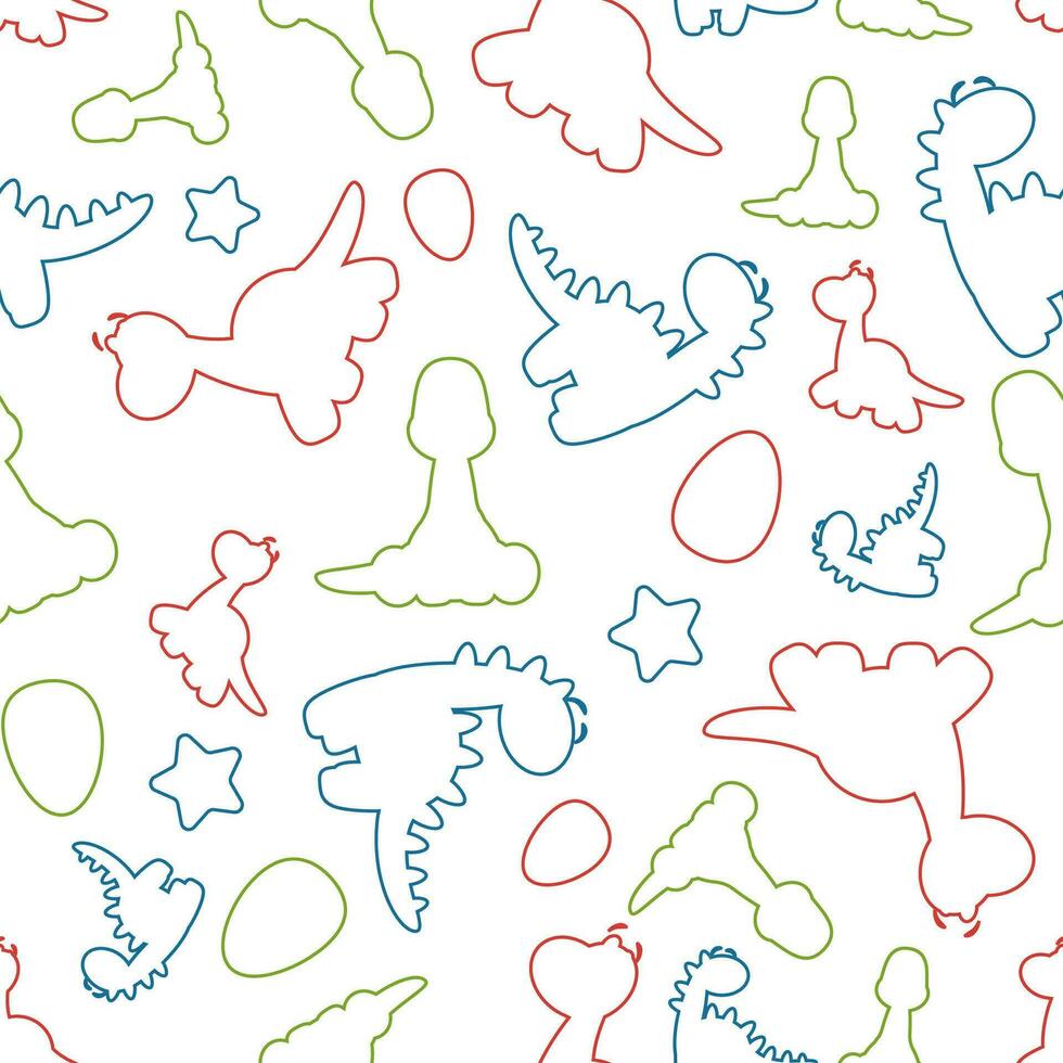 sans couture modèle de multicolore contours de dinosaures sur une blanc Contexte vecteur