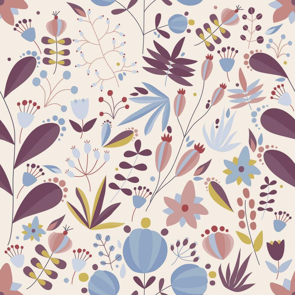 floral sans couture modèle avec fleurs et les plantes dans lumière Contexte. tropical vecteur illustration.