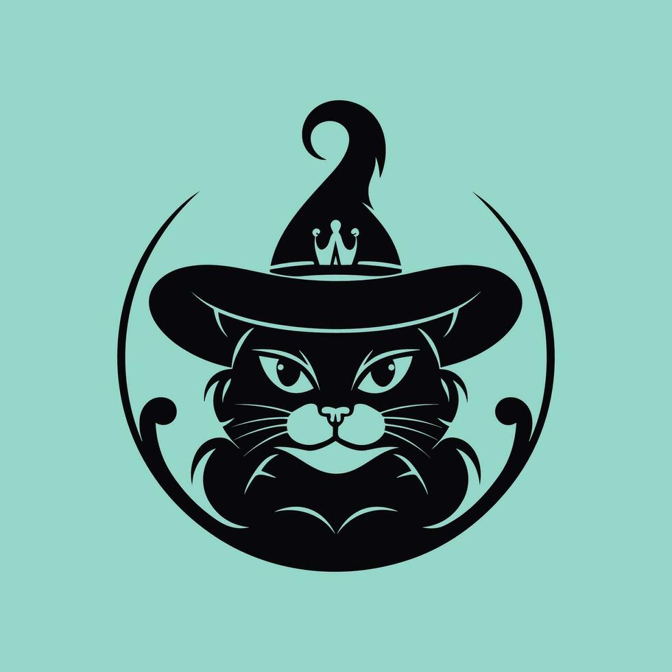 sorcier noir chat avec couronne et bijou vecteur