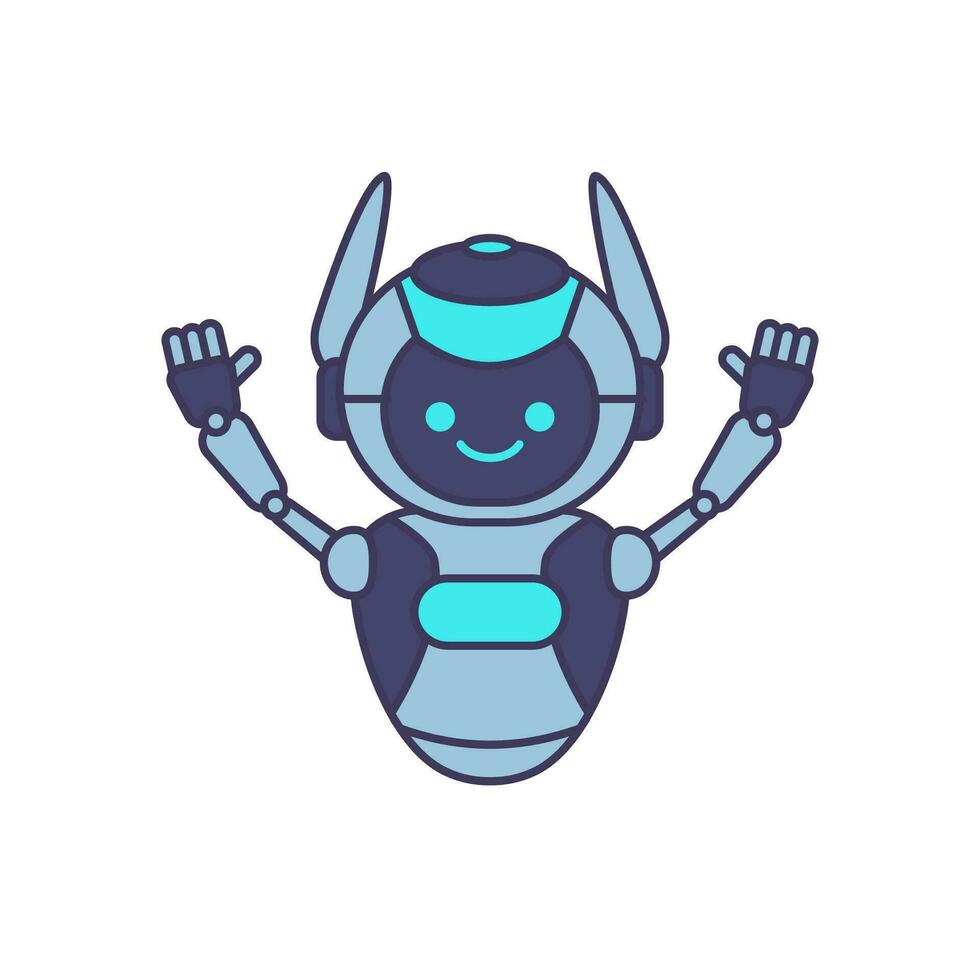 robot personnage dire salut Bonjour vecteur illustration. mignonne robot dessin animé