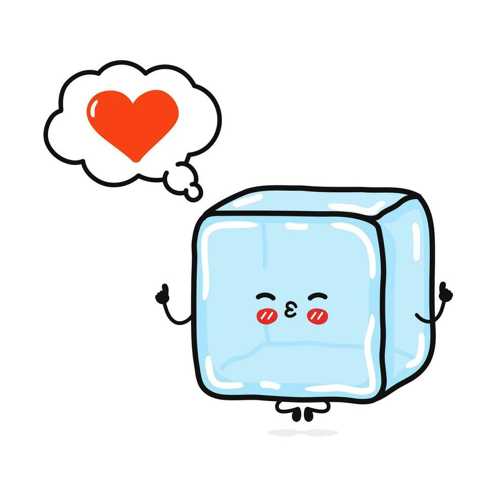 la glace cube Faire yoga avec discours bulle. vecteur main tiré dessin animé kawaii personnage illustration icône. isolé sur blanc Contexte. la glace cube dans l'amour personnage concept